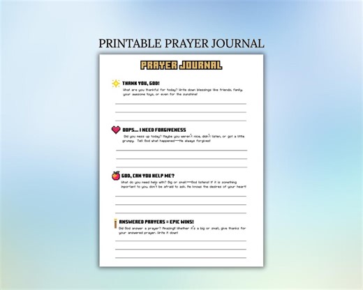 Kids Prayer Journal Printable • Daily Prayer Prompts for Children • Christian Activity PDF Digital Download - Etsy