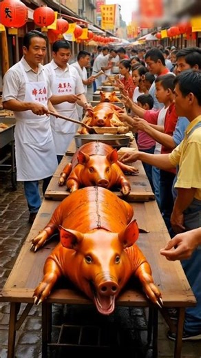 Roasted pigs by chefs of china. #food #meatmarket #streetfood #chinesestreetfood #viral