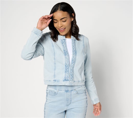 Isaac Mizrahi Live! True Denim Crop Jacket w/ Braided Detail - QVC.com