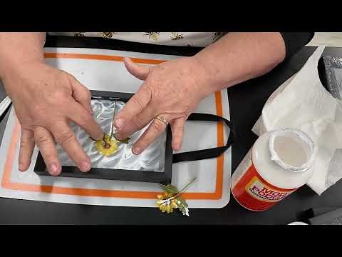 Mod Podge on glass in picture frame with paper flowers 2023