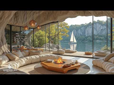 Calm Jazz In Tranquil Lakeside Ambience | Elegant Jazz In Peaceful Cliffside Cafe For Relaxing Mind