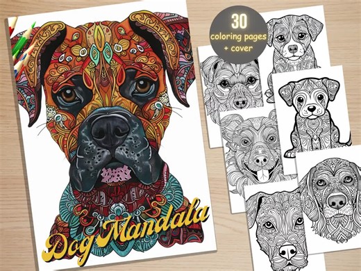30 Dog Mandala Coloring Book, Printable Stress Relief Patterns Coloring Pages, Mandala Animals Coloring Book for Adult and Kids - Etsy