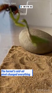 255K views · 986 reactions | A Japanese Giant Hornet and European Mantis collide in a high-stakes sand arena. The precision of these two incredible forest predators in action is truly breathtaking. #insectsfight #naturedrama #mantisvshornet #wildlifeaction #macro ⚙️ AI-generated nature dramatization — no real creatures involved. | Insects Apex | Facebook