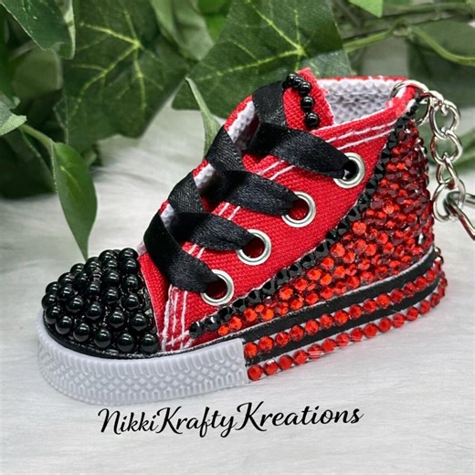 Bling Rhinestone Sneaker Keychain | Red & Black Bling Shoe Charm - Etsy