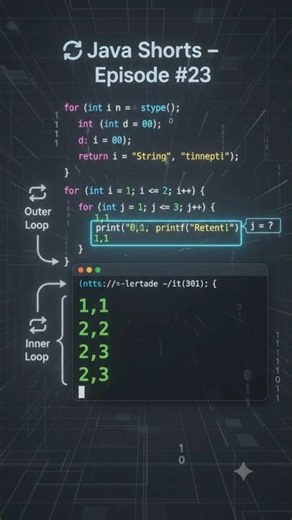 Nested Loops in Java in 10 Seconds ☕ | Loop Inside Loop # #dailycoding #nestedloop #java