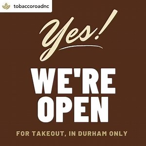 Posted @withregram • @tobaccoroadnc Our Durham location is open from 11 a.m. to 7 p.m. Monday-Friday for takeout only. Full regular menu, call 919-937-9909. Online ordering launching SOON! #durham #takeout #openforbusiness #durhamnc #durhamfood #durhamsmallbusiness | American Tobacco Campus | Facebook