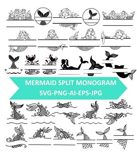 Mermaid Tail Split Monogram SVG Bundle | Birthday Girl Cut Files - Etsy