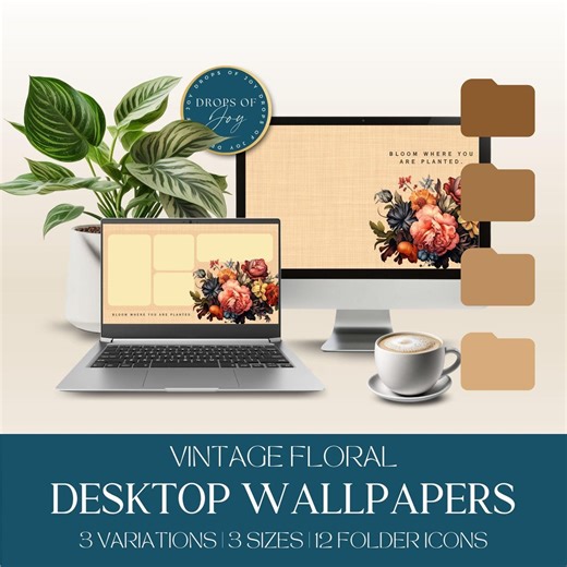 Vintage Floral Desktop Wallpaper and Folder Icons | MAC and WINDOWS | Tranquil Workspace (digital Download) - Etsy