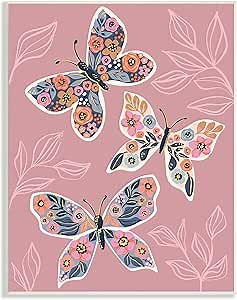 Stupell Industries Chic Floral Butterfly Wing Patterns Pink Plant Leaves
