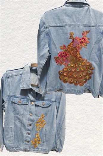 Gold Sequin Peacock Custom Jean Jacket - Etsy