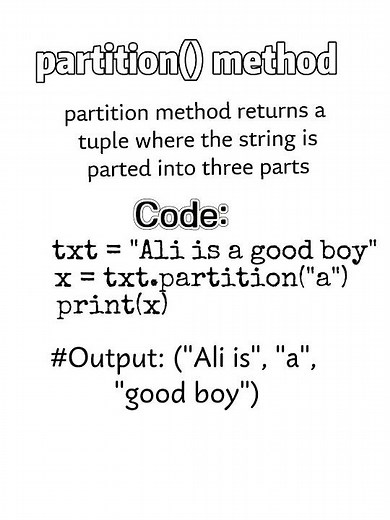 partition method in python #pythonprogramming #pythonstrings #pythonfunctions ‪@CodeWithHarry‬