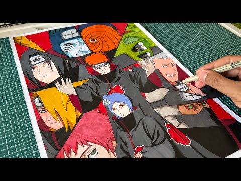 How to draw All Akatsuki members | Naruto Artwork Timelapse 🎨 | Markers and Watercolors