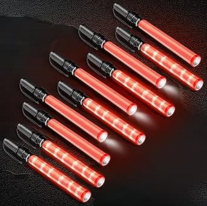E-riding 10 Pieces 21 Inch Signal Traffic Wand, Traffic Control Wand with White LED on Top, Safety Traffic Baton Light for Parking Guides Outdoor Camping