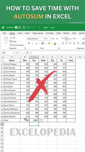 How to save time with Autosum in Excel #exceltips #exceltutorial #exceltricks #autosum