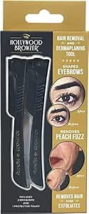HOLLYWOOD BROWZER 2 Professional Dermaplaning Blades Tool for Woman Face - Eyebrow Shaping, Hair Removal & Exfoliation - DUO Black