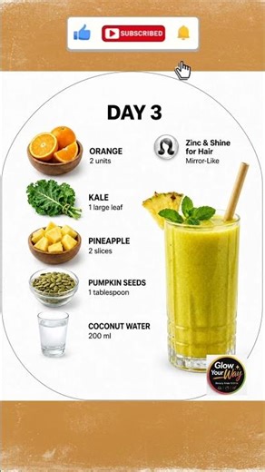 🍍 5-Day Hair Growth Challenge Day 3 | 🍊Zinc Boost Juice for Strong, Shiny Hair #hairgrowth#glowup