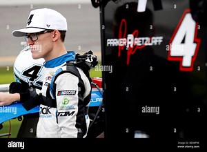 DAYTONA BEACH, FL - FEBRUARY 15: Parker Retzlaff (#4 Alpha Prime Racing Visual Pak/Rewind It 10 Chevrolet) prepares to enter his race car during qualifying for the NASCAR Xfinity Series United Rentals 300 on February 15, 2025 at Daytona International Speedway in Daytona Beach, FL. (Photo by Jeff Robinson/Icon Sportswire) (Icon Sportswire via AP Images Stock Photo - Alamy