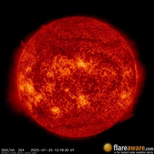 25 Jul - 26 Jul: 24 Hour Solar Activity (Earth Facing; Solar Storm, Sunspot, Solar Flare, CME)
