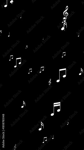 musical notes flying alpha channel animation, white notas music and song play isolated overlay vertical social media motion design element 素材庫影片
