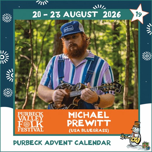 🎄🎁 Advent Calendar Day 19 - Michael Prewitt🎄🎅🏽⭐️ Hailing from the hills of East Kentucky, Michael, known for his creative and hard-driving approach to the mandolin over the last few years with Grammy-nominated and IBMA award-winning bluegrass band Special Consensus, has journeyed all around the world. Michael Prewitt will be joined by a band of the best UK bluegrass musicians. Watch here: https://www.youtube.com/watch?v=Z3I70jYCiIo Tickets: https://www.purbeckvalleyfolkfestival.co.uk/shop/t