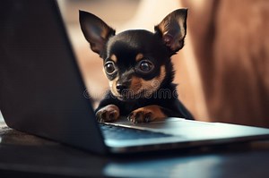 Little Chihuahua Dog Sitting at Laptop Computer. Smart Puppy Using Computer for Online Learning, Training, Shopping Stock Image - Image of keyboard, humor: 297467515