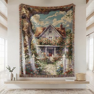 Cottagecore Farmhouse Woven Blanket, Country Farmhouse Throw, Cozy Rustic Housewarming Gift - Etsy