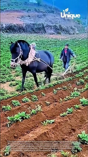 Plowing a field with horses: farmers plowing a field with horses