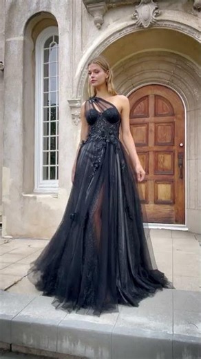 Andrea and Leo A1053 - Applique Plus Size Prom Dress with Slit