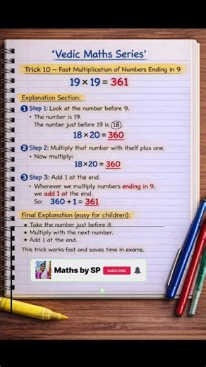 VedicMaths Series:Trick10 | Multiply Numbers Ending in 9 Fast | 19×19 = 361 ‪@SarojiniPrasadh‬