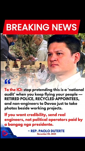 Davao City 1st District Rep. Paolo Duterte has called out the Independent Committee on Infrastructure (ICI), urging it to stop what he described as a “pretend audit” and to deploy qualified professionals instead of political figures in its project inspections. “To the ICI: stop pretending this is a ‘national audit’ when you keep flying your people — RETIRED POLICE, RECYCLED APPOINTEES, and non-engineers to Davao just to take photos beside working projects,” Duterte said in a statement. The lawma