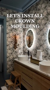 6.5K views · 271 reactions | Let’s install crown moulding! Drop BLUE below for crown moulding details and a full in-depth tutorial blog post. This DIY project will save you A LOT of money on labor costs and adds so much character to your home! Interior design | trim work | millwork | diy | Atlanta Georgia | bathroom makeover | wallpaper | Lutz Go Home | Facebook