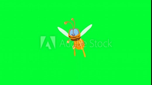 Flying insect, cartoon bee background and 2d animation, creature flying, green screen, bug