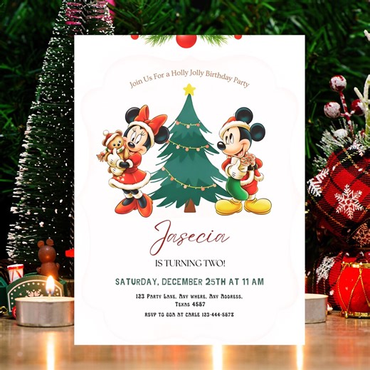 Editable Mickey & Minnie Mouse Christmas Invitation, Winter Birthday Party Invitation, Christmas Party, Disney Christmas - RAMI0200 - Etsy