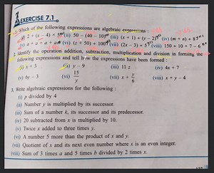 EXERCISE 7.1 。 1. Which of the following expressions are algebr... | Filo