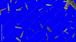 Exploding gun bullets in slow motion on blue screen