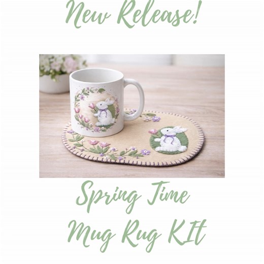 Pixie Fibers on Instagram: "🌸 Spring Time Bunny Mug Rug Kit 🌸 A charming spring penny rug project featuring a sweet bunny and delicate florals Welcome spring into your home with Spring Time, a beautifully detailed bunny mug rug designed to celebrate the softer side of the season. This heirloom-style design features a hand-stitched bunny holding a tulip, framed by graceful vines and pastel blossoms. Perfect for spring decorating, Easter displays, or gifting to a fellow stitcher, this mug rug is
