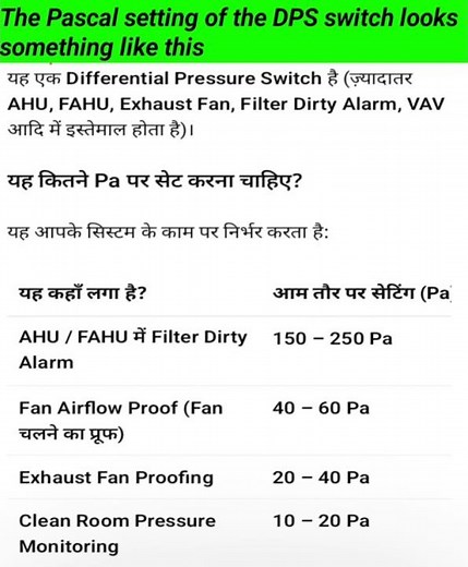 differential pressure switch [DPS] Pascal setting