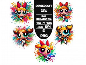 Powerpuff Girls PNG Set: Vibrant Cartoon Splash Designs (digital Download, 300 DPI, 4000px) - Etsy