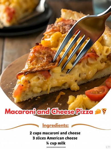 Macaroni 🐤 and Cheese Pizza 🧀🍕 The ultimate comfort food fusion—creamy mac and cheese meets golden, crispy pizza perfection! Ingredients 2 cups macaroni and cheese (homemade or boxed) 3 slices American cheese 😼 | Easy & Quickly Recipes Family