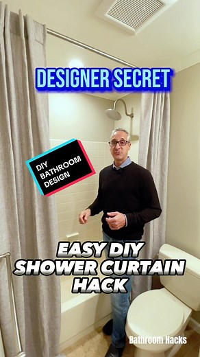 DIY Shower Curtain Hack! Make your bathroom look bigger in seconds. This easy DIY hack will transform your bathroom into a new space you will love. Go to our product page for complete details of the shower curtains, and the shower curtain liners. #Hacks #ShowerCurtain #Viral.