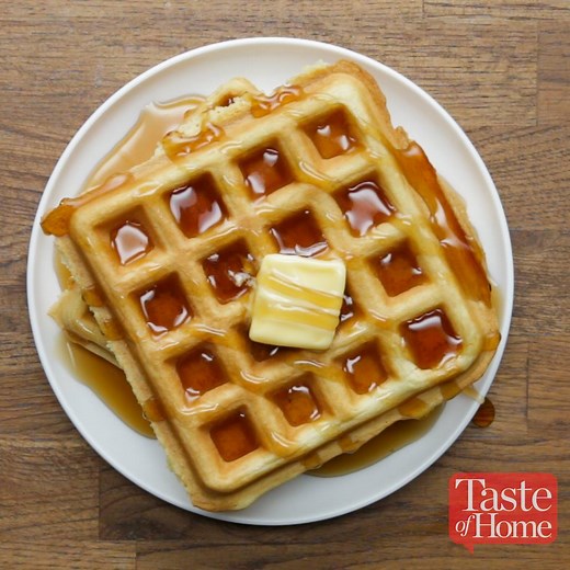 These melt-in-your-mouth waffles are so tender, you can skip butter and syrup! > Get the recipe for Light and Fluffy Waffles: https://trib.al/cPWVWvP. | Taste of Home