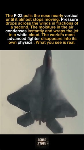 The F-22 pulls nearly vertical and disappears inside its own vapor cloud