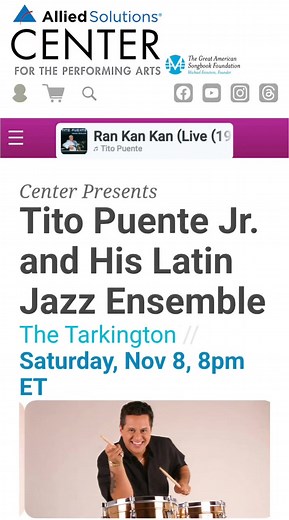 Indianapolis, Camel, Indiana come mambo with Tito Puente Jr. and his latin jazz ensemble live in concert this Saturday November 8th at The Tarkington at the Allied Soultions center for the performing arts center located at 3 Carter Green, Carmel, IN 46032. 8pm showtime. Get your tickets now click or copy and paste link below! https://thecenterpresents.org/tickets-events/events/2526/center-presents/tito-puente-jr/ @cpapresents #Indianapolis #carmelin #carmel #Indiana #TitoPuente #TitoPuenteJr #ma