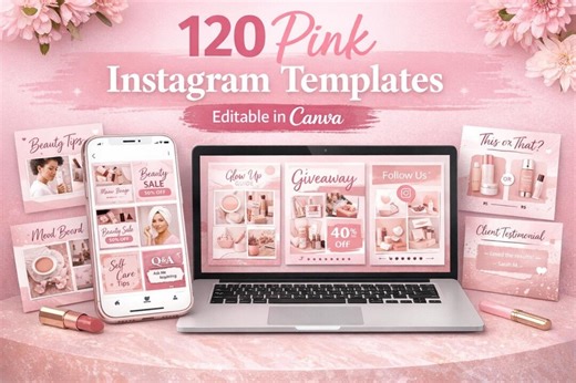 120 Pink Instagram Templates | Feminine Social Media Kit (digital Download) - Etsy