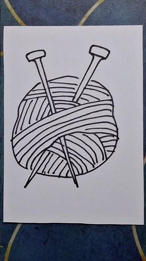 wool yarn and knitting nidles drawing, wool and needle drawing