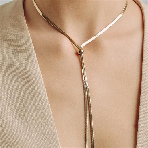 Knot Lariat Necklace, Adjustable Y Necklace, Toggle Pendant Chain, Long or Choker Necklace in Gold or Silver - Etsy