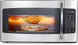 Commercial Chef 1.7 Cu. Ft. Over-The-Range Convection Microwave Oven, 1000 Watt Microwave with 10 Power Levels, 1400W Convection Oven with Air Fryer，CHMRC17GS, Stainless Steel