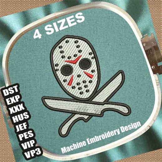 Horror Face Mask Machine Embroidery Designs | Halloween Embroidery Patterns | Ghost Mask and Cross Knife Embroidery Files | Scary Embroidery - Etsy