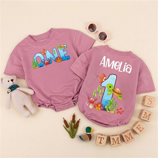 Turtle Ocean Theme Baby Romper, 1st Birthday Outfit for Baby Boy - Etsy