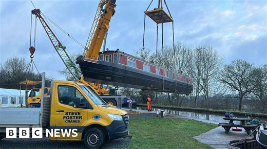 Major operation lifts boats stranded by canal collapse